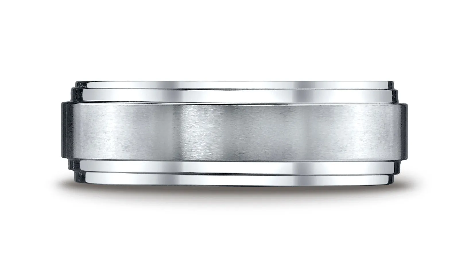 Benchmark Platinum 8mm Comfort-Fit Satin-Finished Step Edge Carved Design Band, (Sizes 4-15)