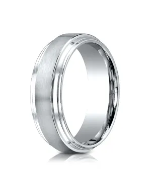 Benchmark Platinum 8mm Comfort-Fit Satin-Finished Step Edge Carved Design Band, (Sizes 4-15)