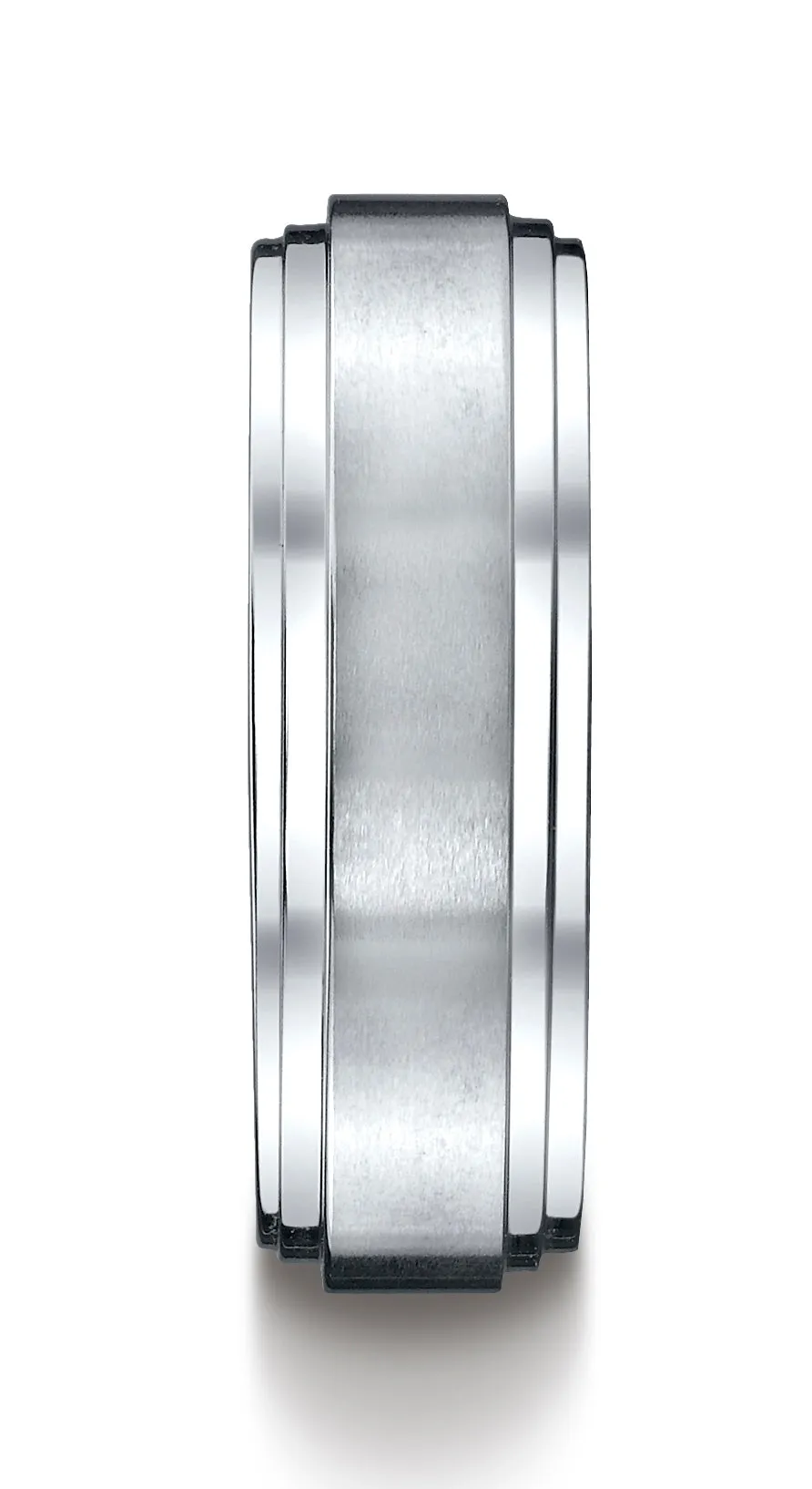 Benchmark Platinum 8mm Comfort-Fit Satin-Finished Step Edge Carved Design Band, (Sizes 4-15)