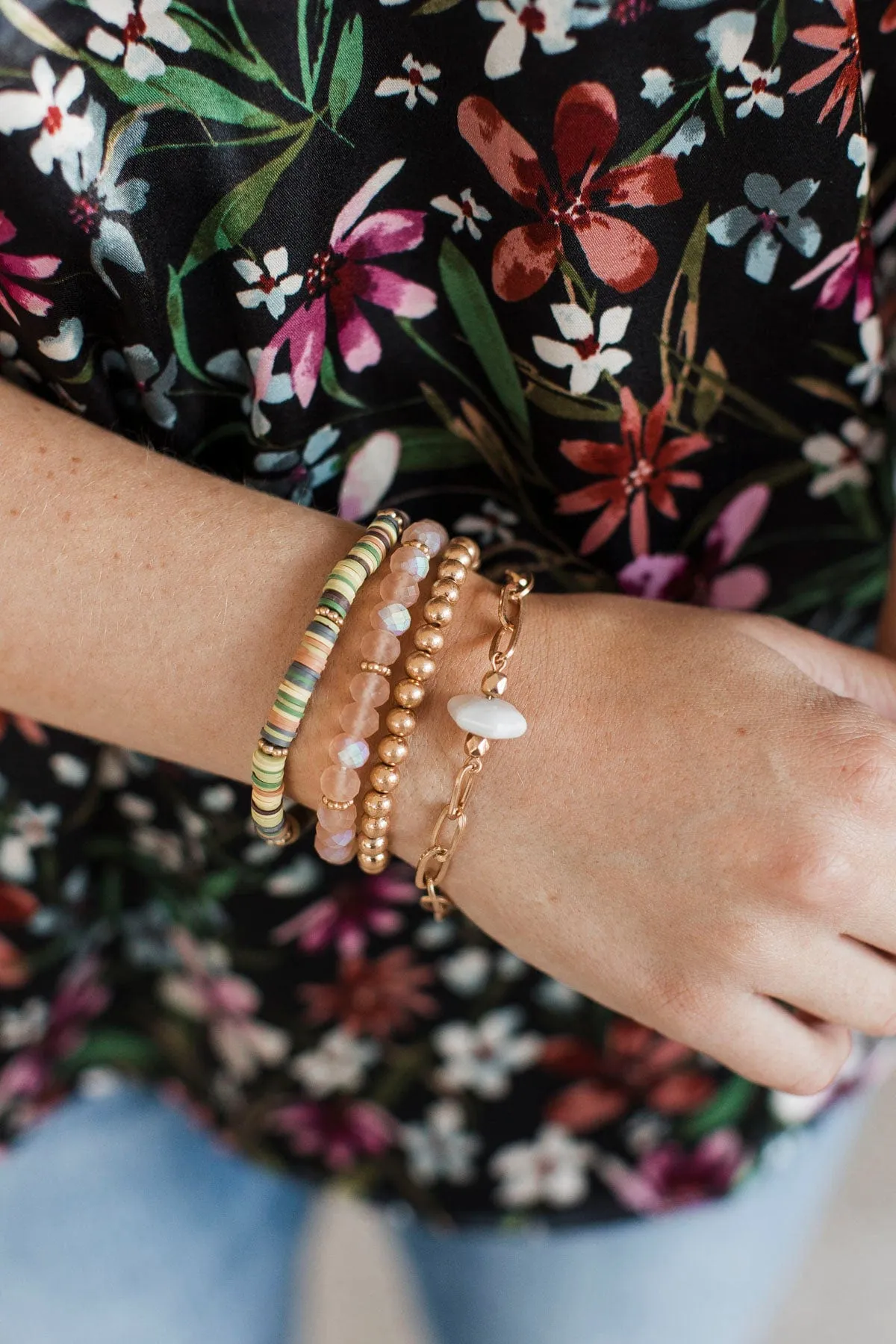 Best Of Us Bracelet Set- Gold & Green