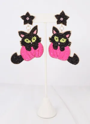 Bewitched Cat   Pumpkin Earring