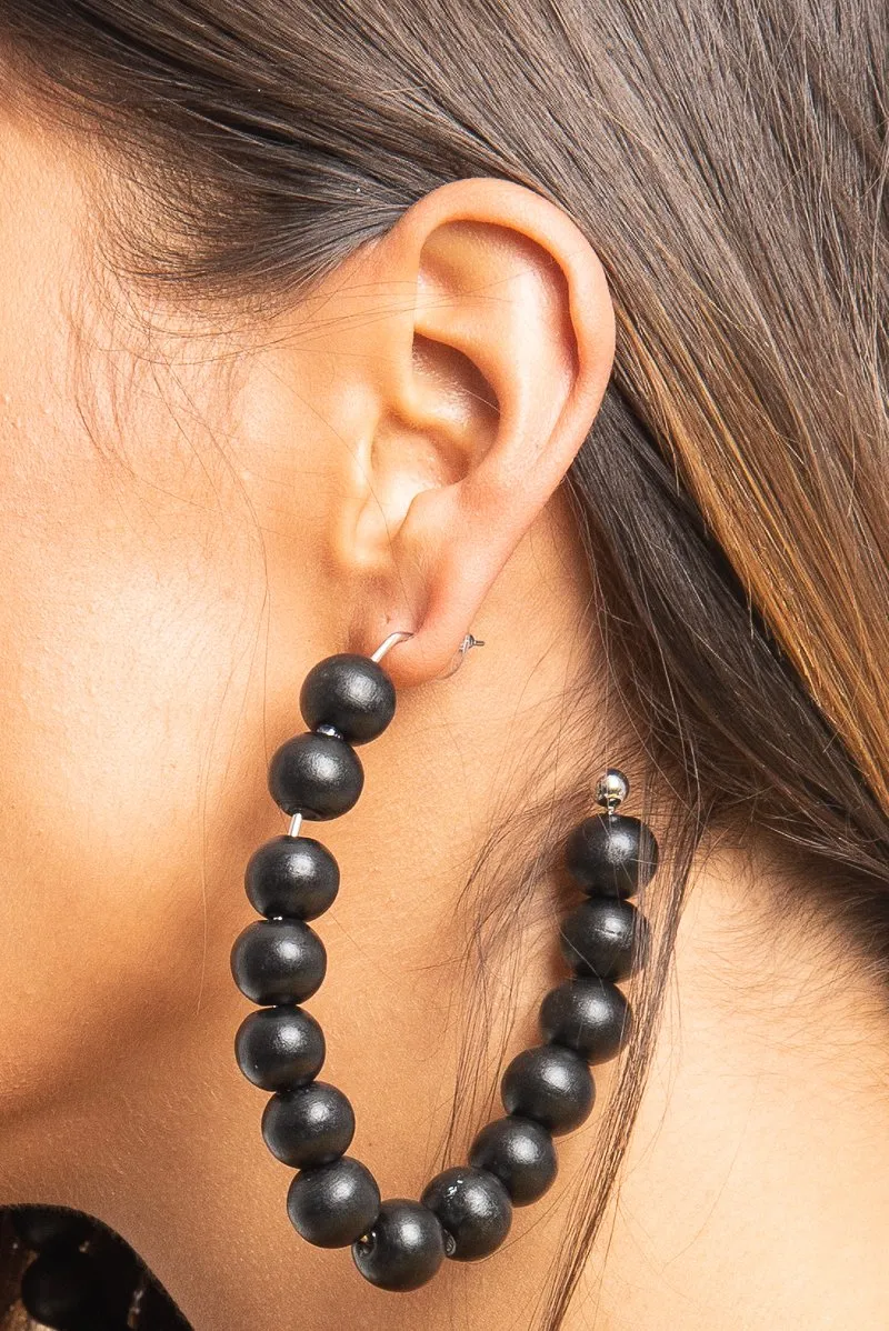 Black Beaded Hoop Earring - Amyja