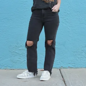 Black Distressed Crop Jeans