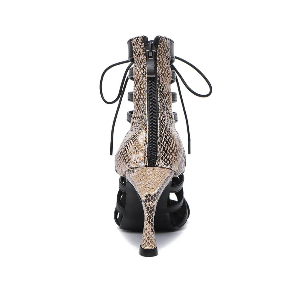 Black Gold Leather Lace Up Ankle  Boots