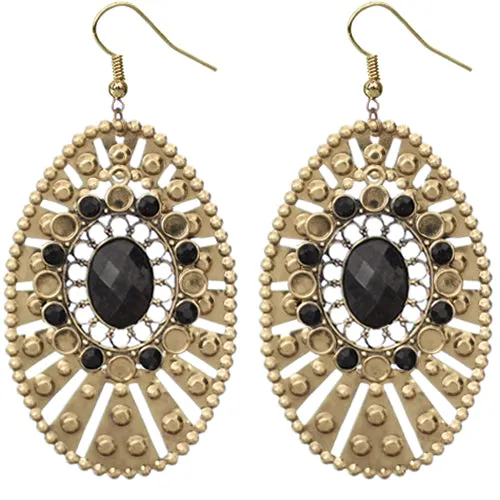 Black Large Round Studded Dangle Earrings