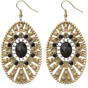 Black Large Round Studded Dangle Earrings