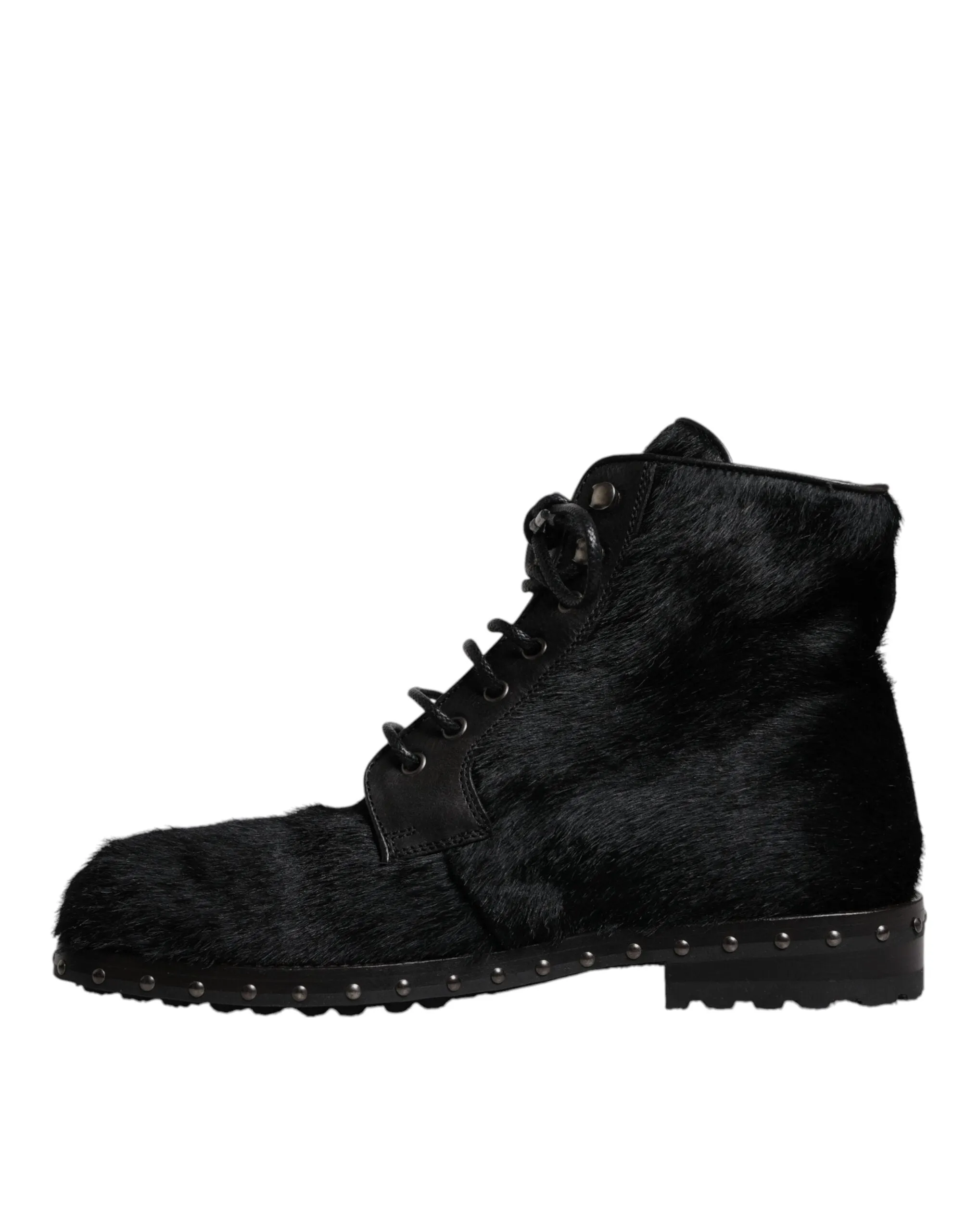 Black Pony Style Leather Mid Calf Boots Shoes
