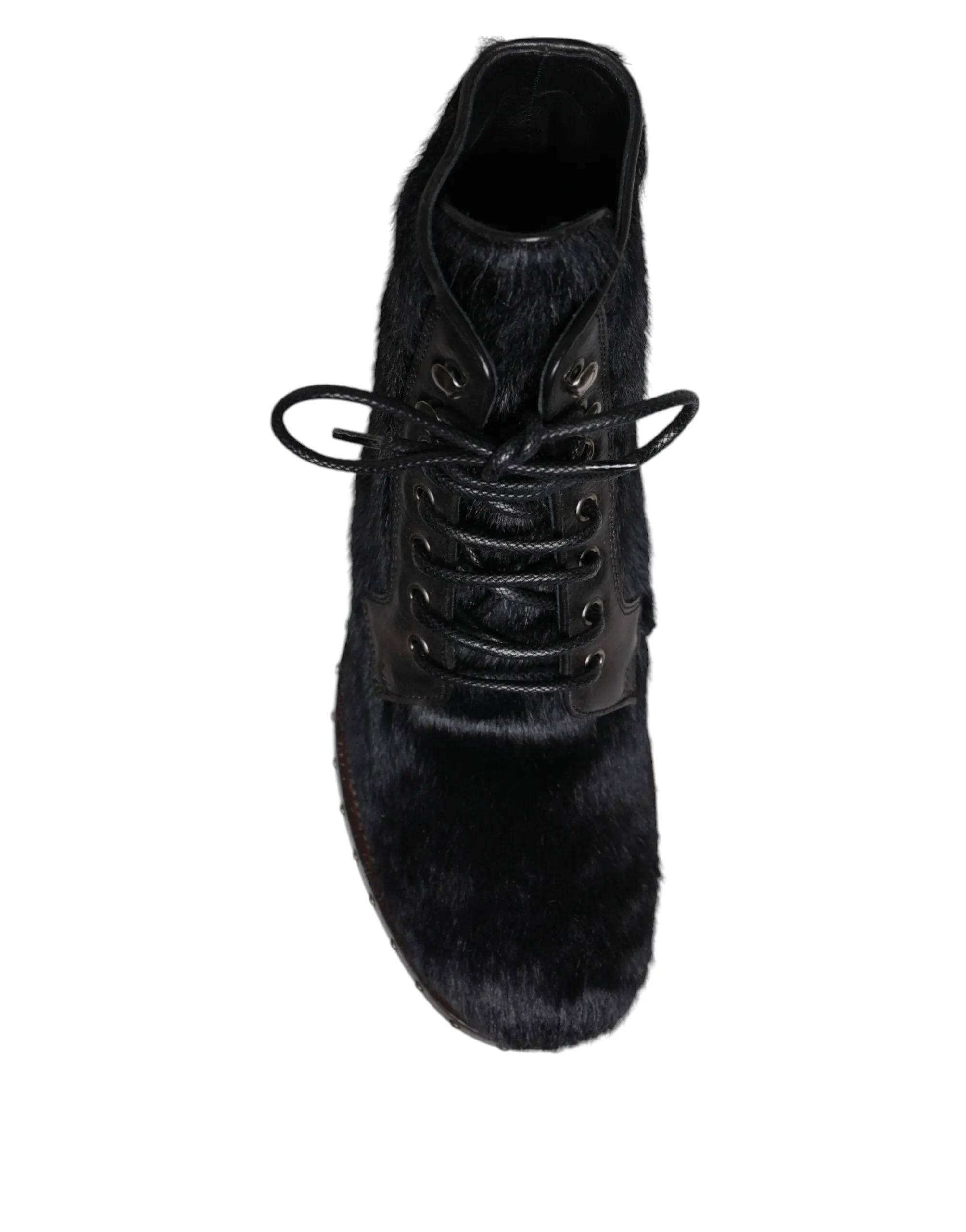 Black Pony Style Leather Mid Calf Boots Shoes
