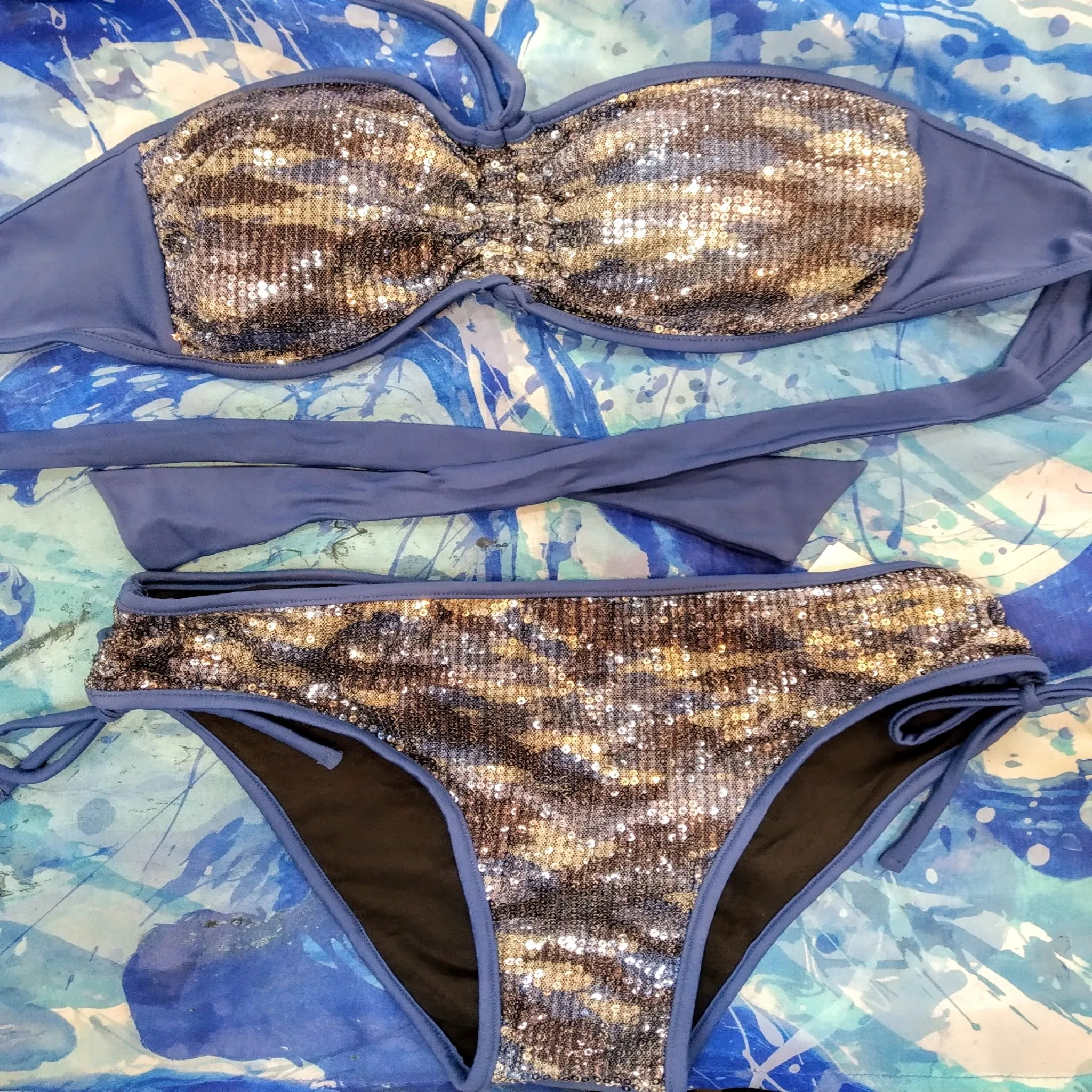 Bling bling Strapless Blue Bikini