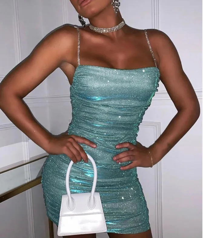 Blue  Ruched Bodycon Mini Dress