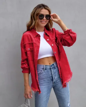 BlushEdge Distressed Frayed Hem Button-Up Denim Shacket
