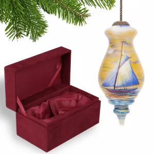 Boat Sailing At First Light Hand Painted Mouth Blown Glass Ornament