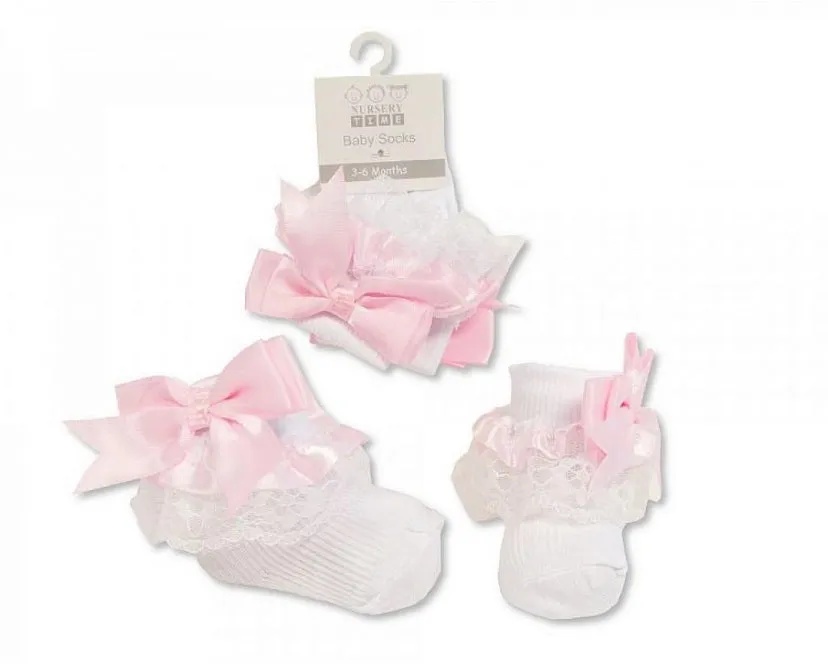 Bow Lace Ankle Socks - Pink