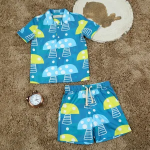 Boys & Girls Unisex Boat Printed Shirt & Short Co-Ord Set Teal