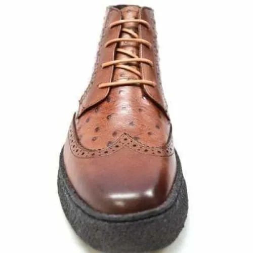 British Walkers Playboy Wingtips Limited Edition Men's Cognac Tan Ostrich Leather High Top Boots Ankle Boots