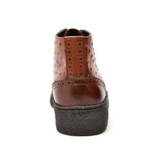 British Walkers Playboy Wingtips Limited Edition Men's Cognac Tan Ostrich Leather High Top Boots Ankle Boots