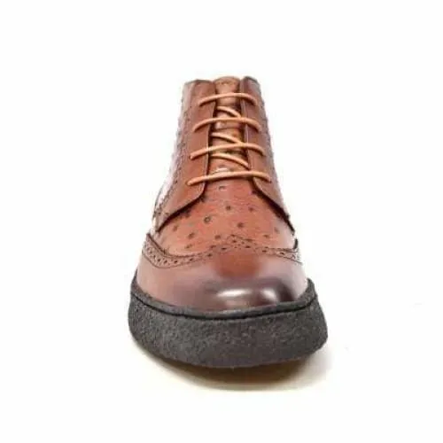 British Walkers Playboy Wingtips Limited Edition Men's Cognac Tan Ostrich Leather High Top Boots Ankle Boots