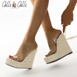 Cane Straw Weave Slippers Wedges