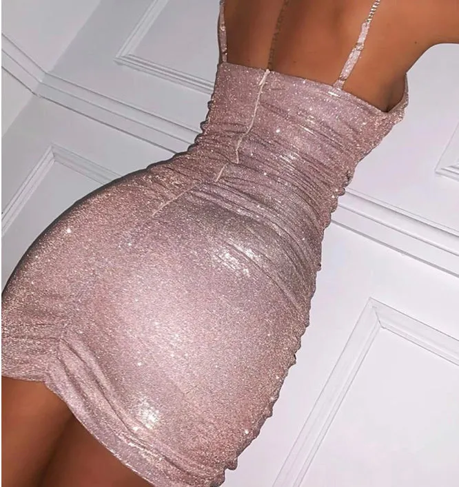 Champagne Ruched Bodycon Mini Dress