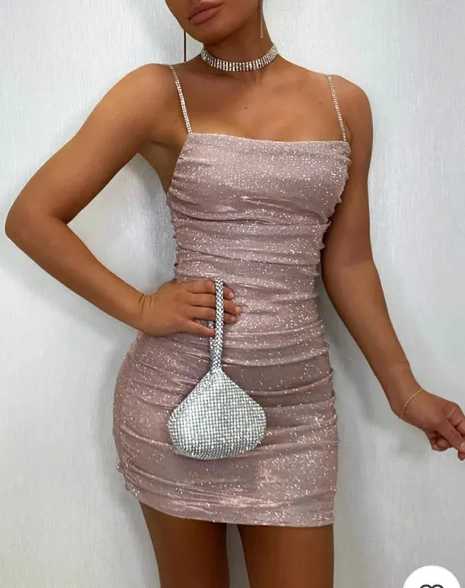 Champagne Ruched Bodycon Mini Dress