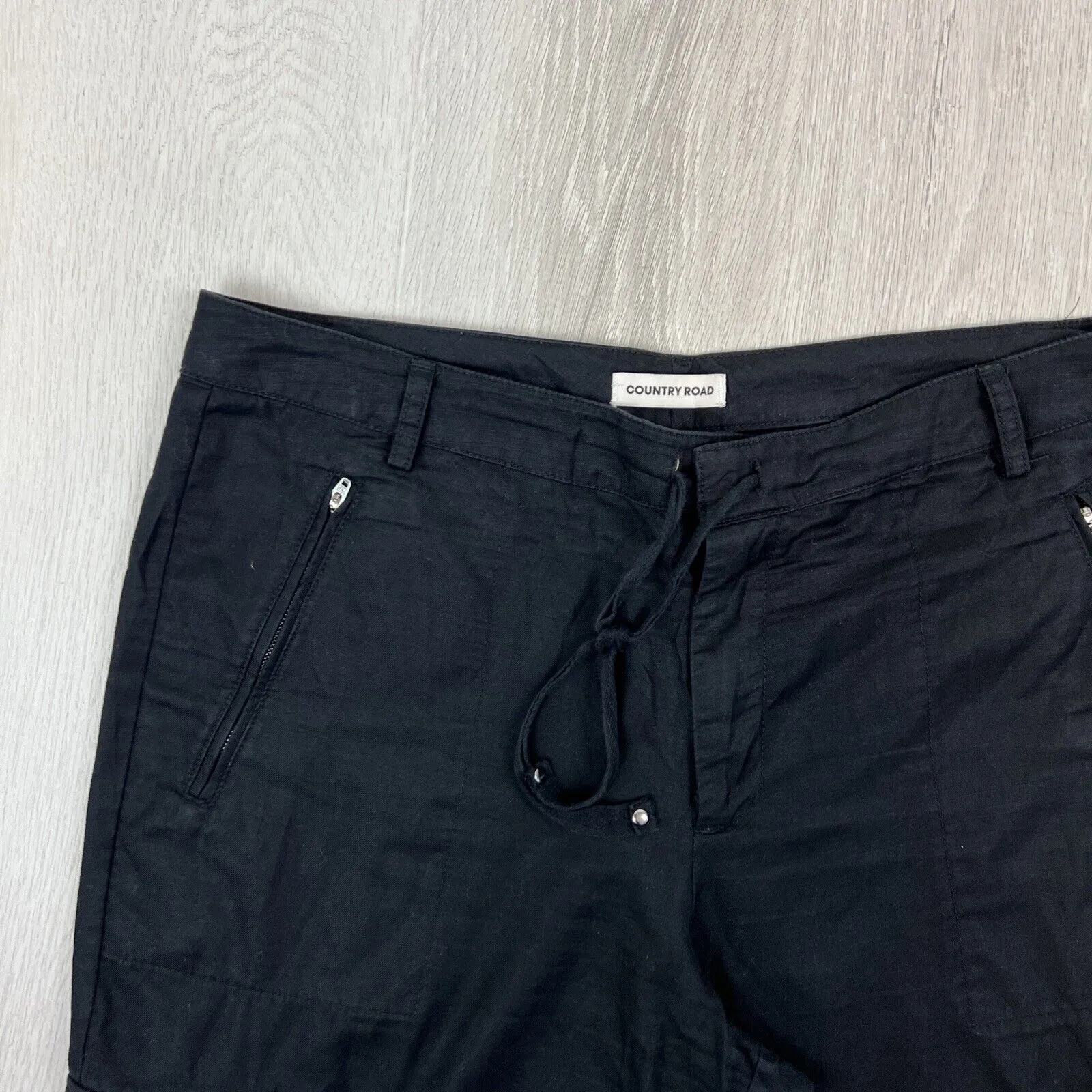 Country Road Womens Black Linen Blend Cropped Pants Size 16