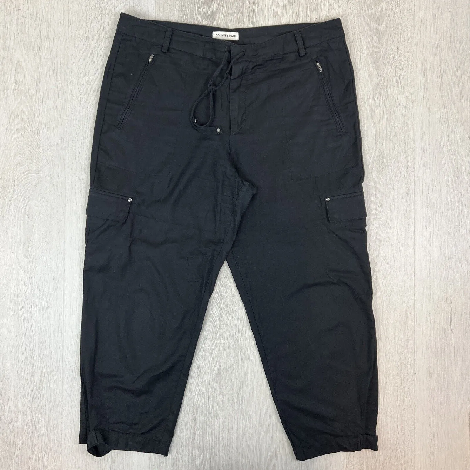 Country Road Womens Black Linen Blend Cropped Pants Size 16