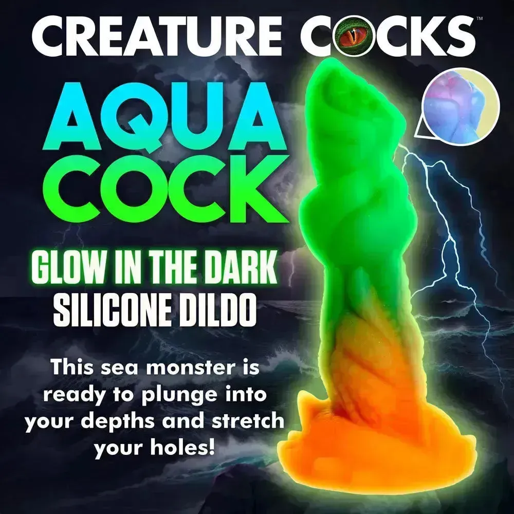 Creature Cocks Aqua-Cock - Glow in Dark Multi- 19.3 cm Fantasy Dildo