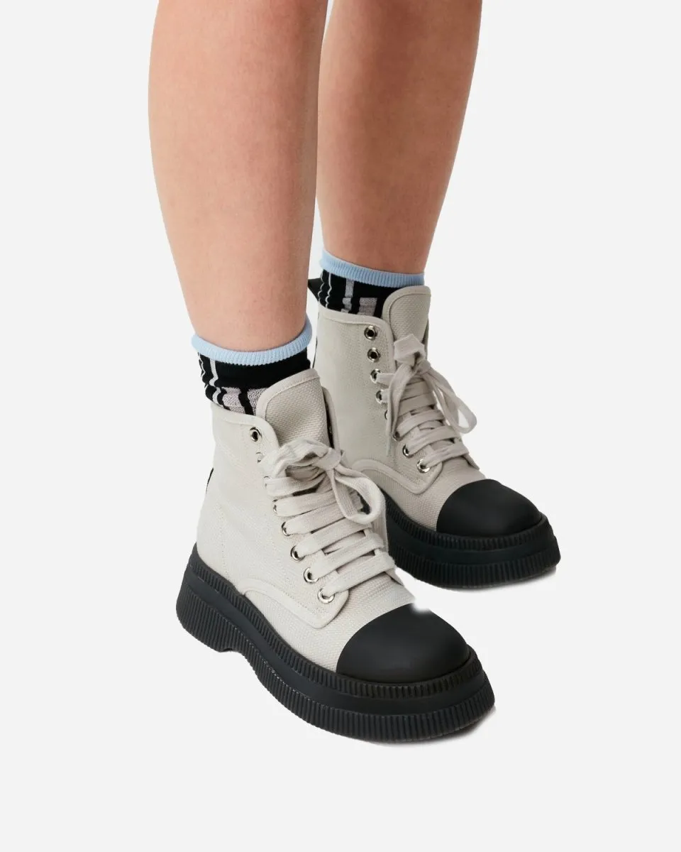 Creepers Textile Lace Up Boot - Egret