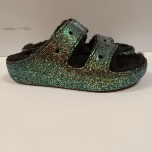 Crocs Classic Cozzzy Glitter Sandal Slides Sherpa Lined Women's 12 Men's 10