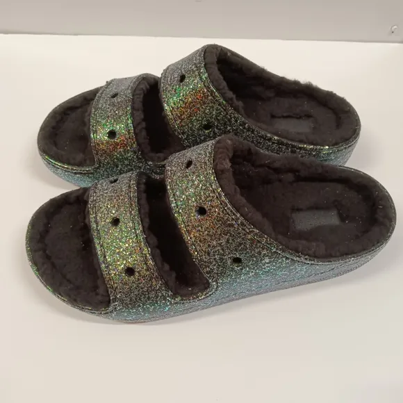 Crocs Classic Cozzzy Glitter Sandal Slides Sherpa Lined Women's 12 Men's 10