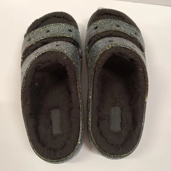 Crocs Classic Cozzzy Glitter Sandal Slides Sherpa Lined Women's 12 Men's 10
