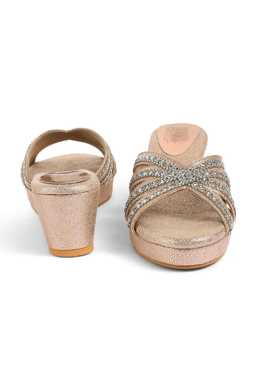 Crystal Slip on Low Wedges Rose Gold