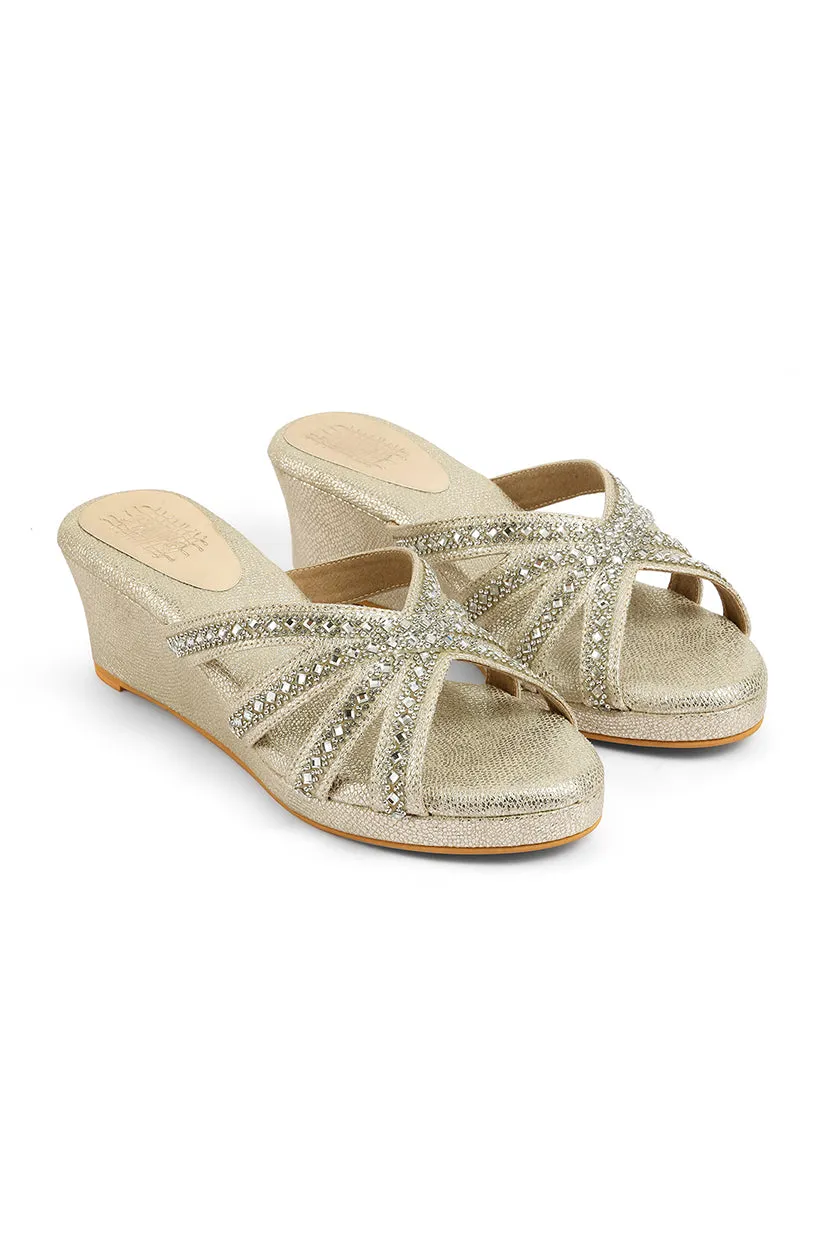 Crystal Slip on Low Wedges Rose Gold