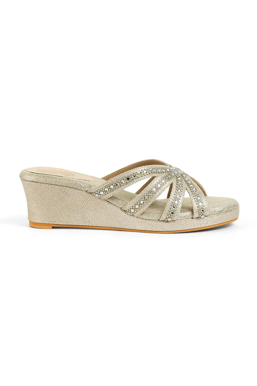 Crystal Slip on Low Wedges Rose Gold