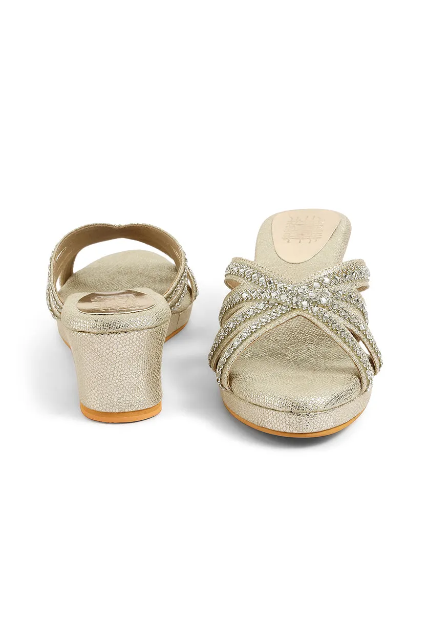 Crystal Slip on Low Wedges Rose Gold