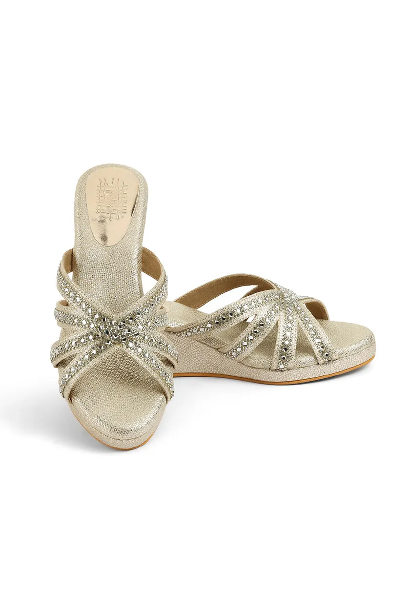Crystal Slip on Low Wedges Rose Gold