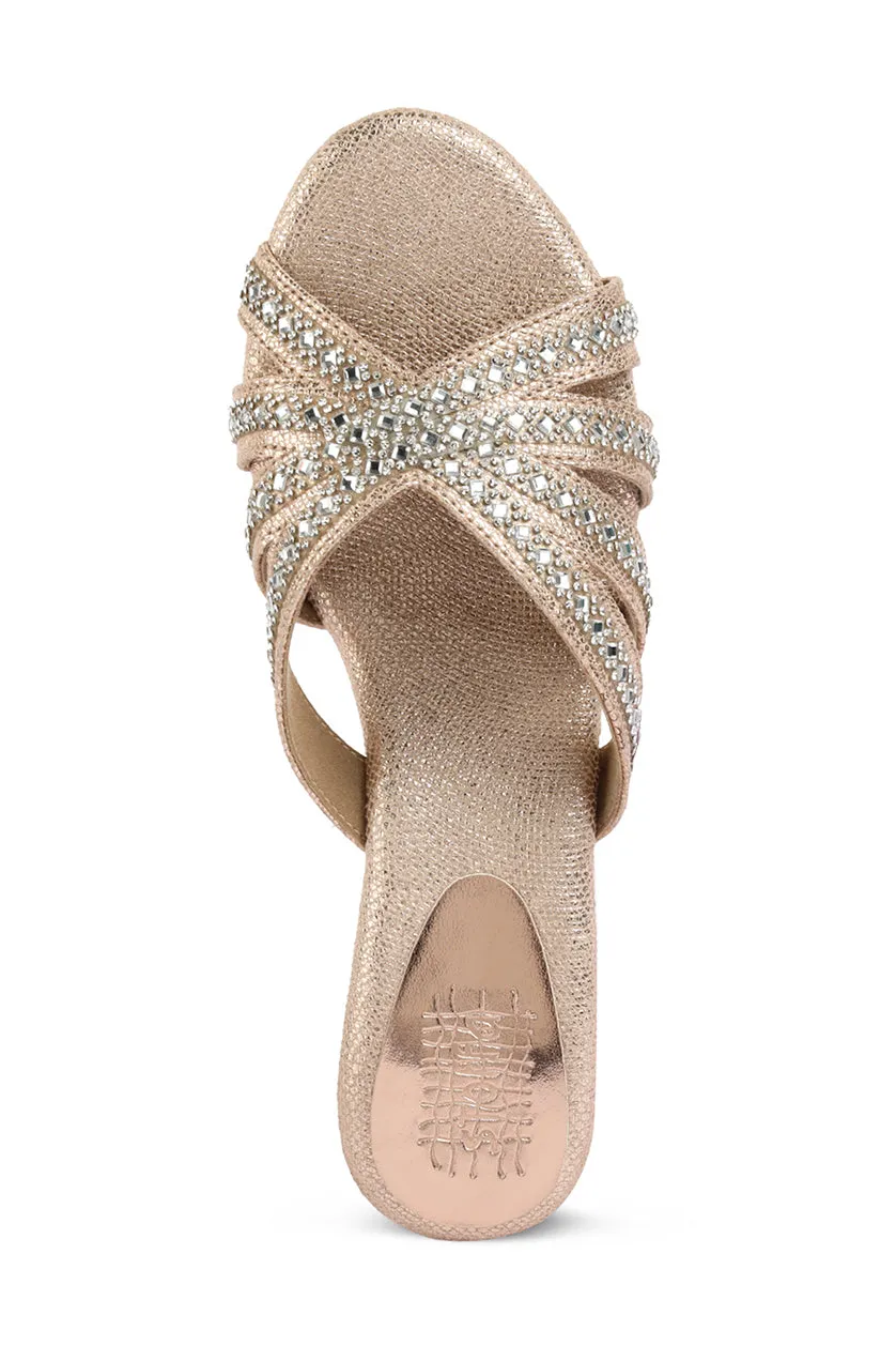 Crystal Slip on Low Wedges Rose Gold