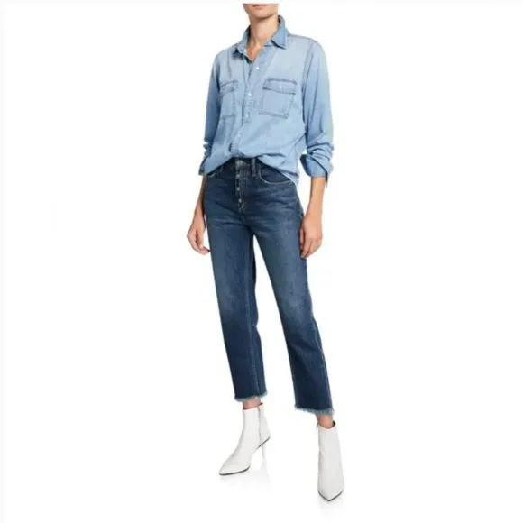 CURRENT/ELLIOTT The Exposed-Fly Vintage Cropped Slim Jeans in Bermuda wash