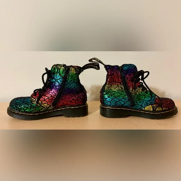 Dr. Martens 1460 Pascal Boot Rainbow Crocodile Metallic Toddler US 8