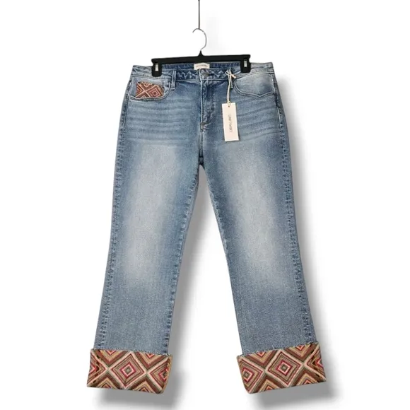 Driftwood Colette Cropped Jean Womens Size 32 Tapestry Cuff Mid-rise 26&quot; L - New