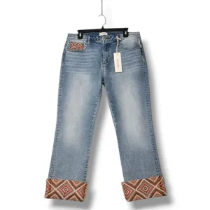 Driftwood Colette Cropped Jean Womens Size 32 Tapestry Cuff Mid-rise 26&quot; L - New