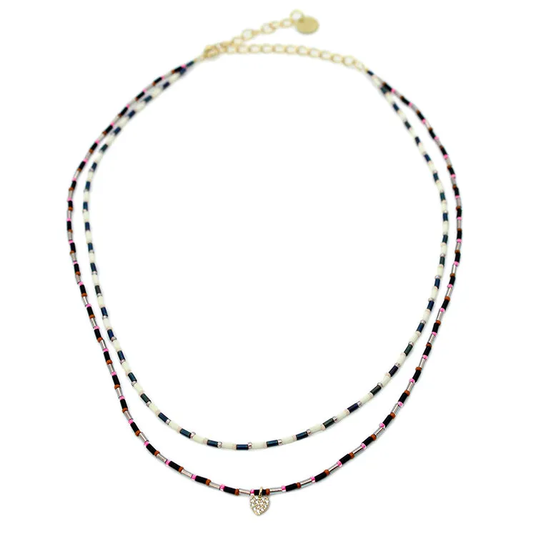 Duo Necklace with Heart / Pink