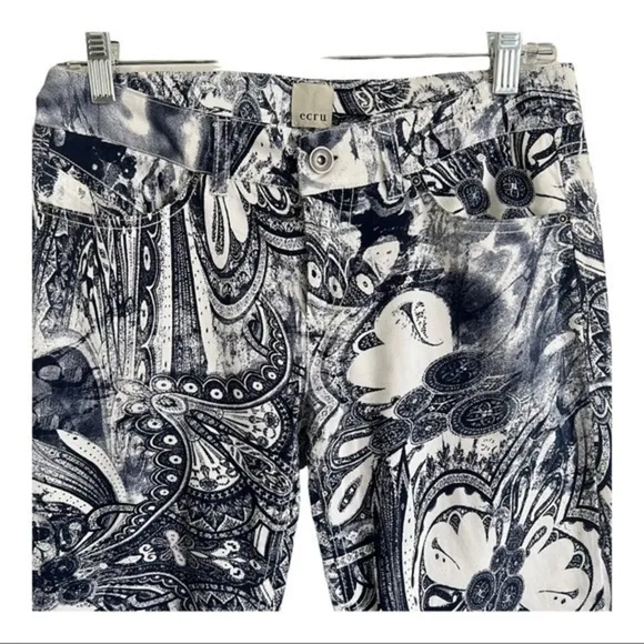 Ecru Paisley Print Cropped Lightweight Ankle Pant Size 0