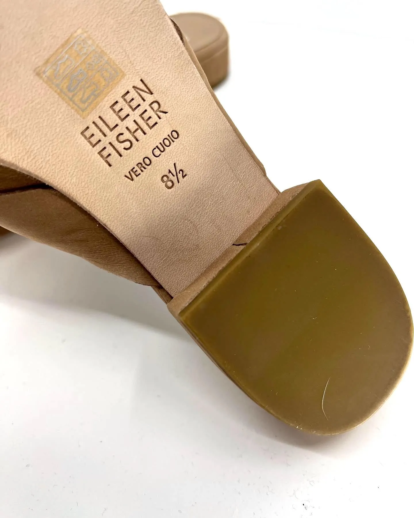 EILEEN FISHER BAUER CRISSCROSS FLAT WHEAT NUBUCK LEATHER MULES