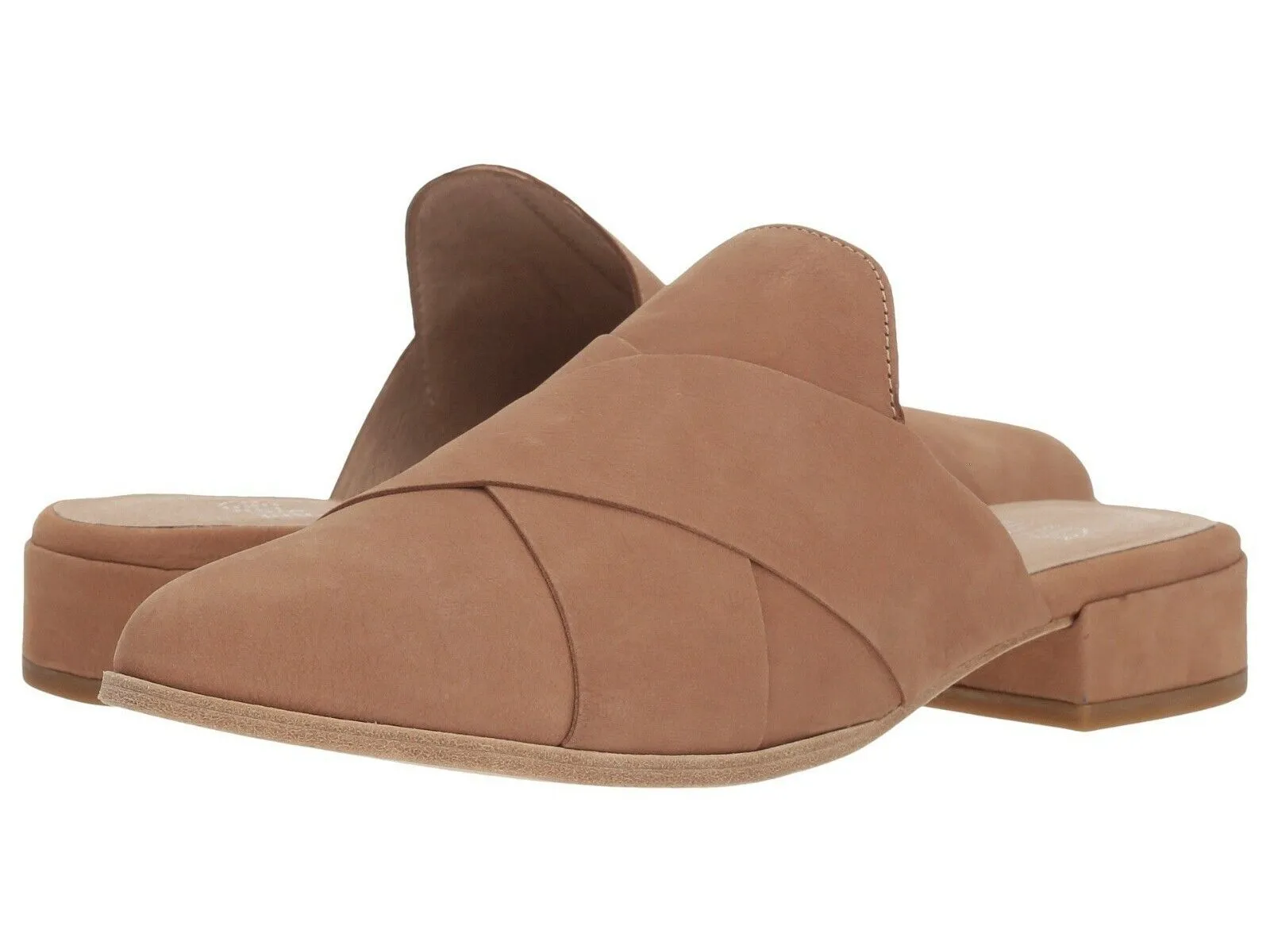 EILEEN FISHER BAUER CRISSCROSS FLAT WHEAT NUBUCK LEATHER MULES