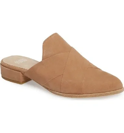 EILEEN FISHER BAUER CRISSCROSS FLAT WHEAT NUBUCK LEATHER MULES