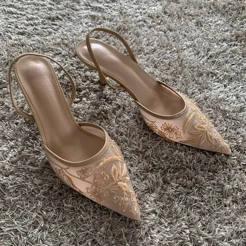 Elegant high heel slip-on pointed toe sandals 7cm