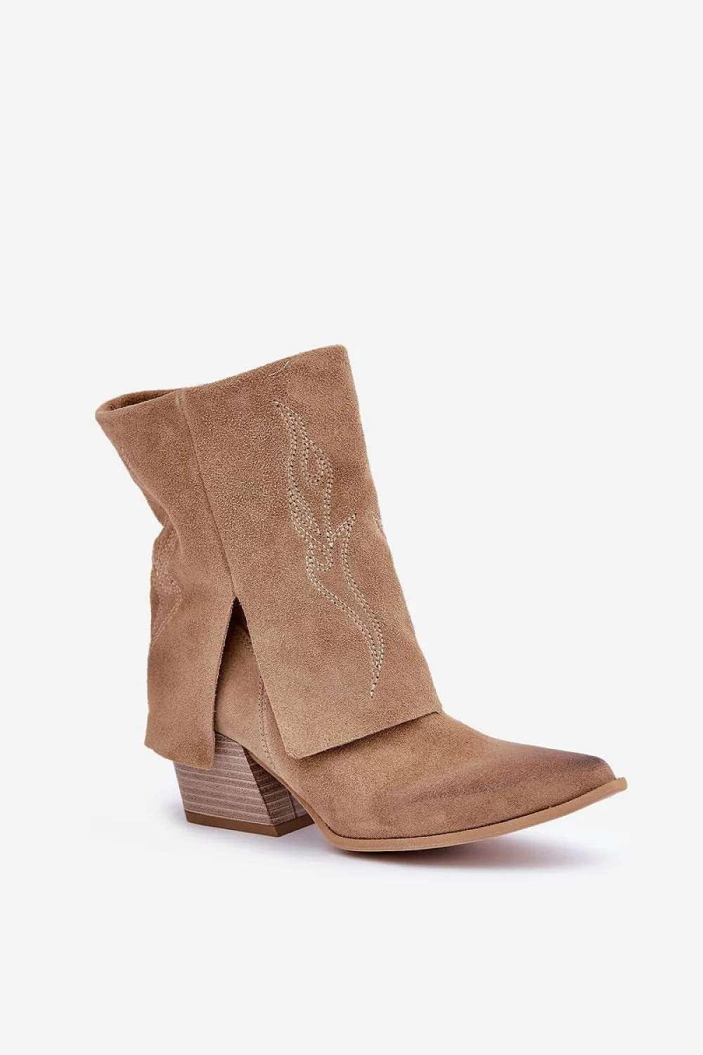 Elegant natural suede cowgirl heel boots