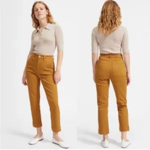 Everlane Jean Cropped Slim Regular Tapenade Mustard Yellow Golden Tan 2