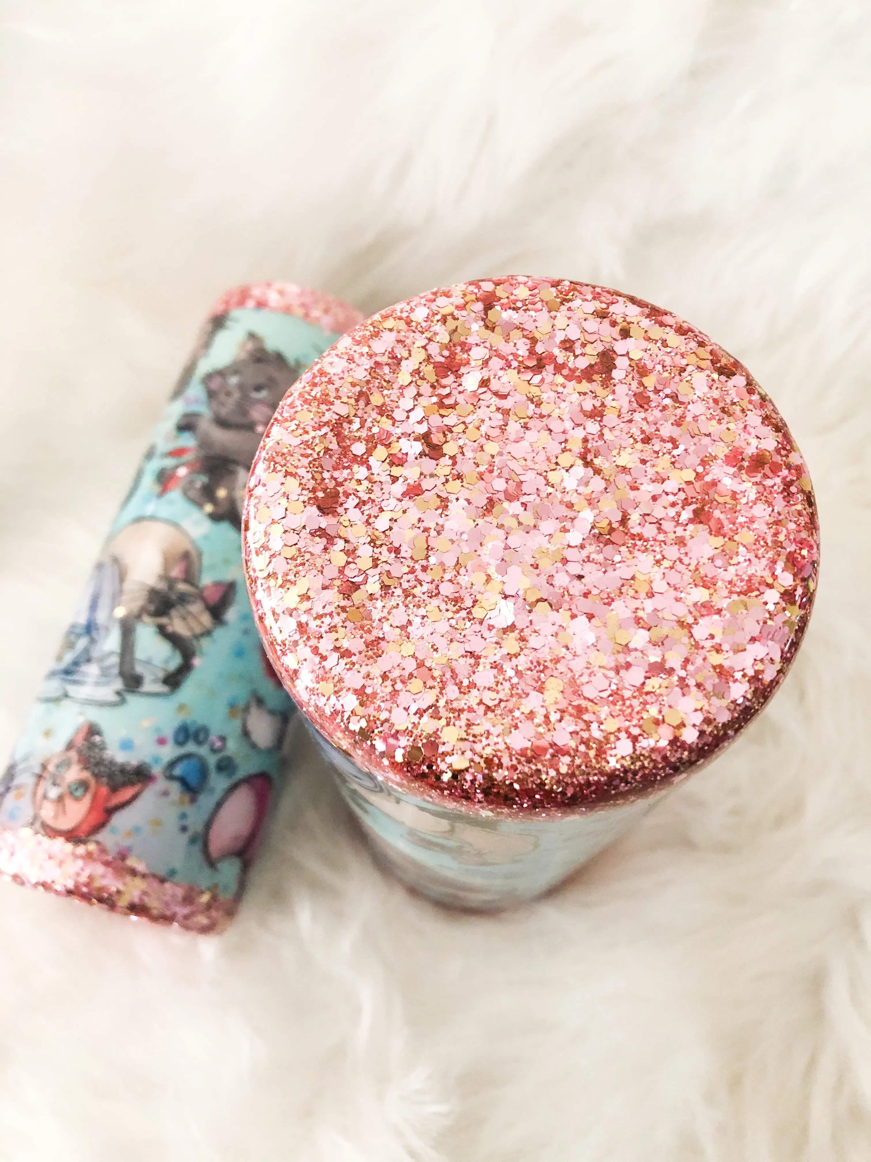 Everybody Wants to be a Cat Fabric Tumbler - Aqua - 24 oz Skinny or 30 oz Fatty